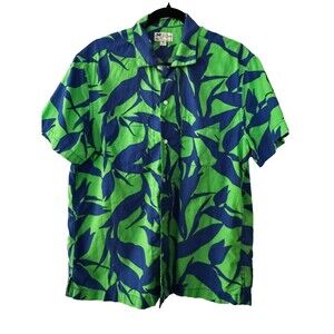 J.Crew Short Sleeve Hawaiian Tropical Shirt Green Blue Med, Vacation Resort Wear